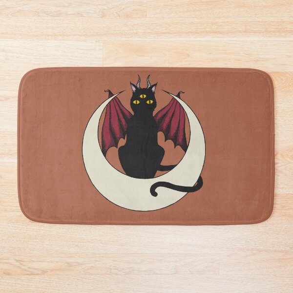 Item preview, Demonic occult winged cat on a crescent moon designed and sold by RedFinchDesigns.