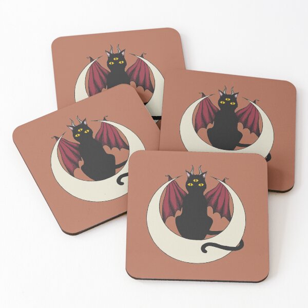 Item preview, Demonic occult winged cat on a crescent moon designed and sold by RedFinchDesigns.