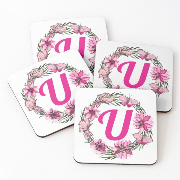 Item preview, letter u alphabet monogram wreath pink flower and butterfly  designed and sold by atevern.