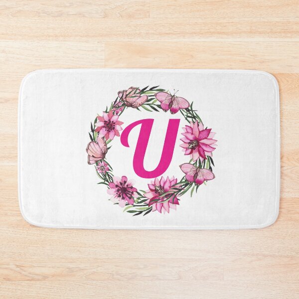 Item preview, letter u alphabet monogram wreath pink flower and butterfly  designed and sold by atevern.