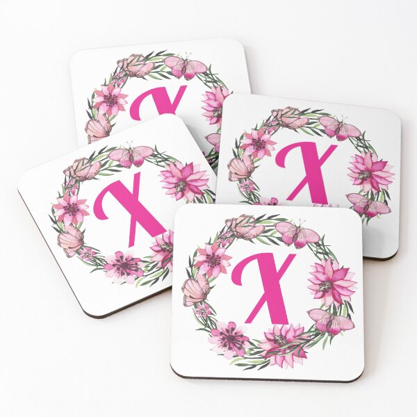 Item preview, letter x alphabet monogram wreath pink flower and butterfly  designed and sold by atevern.