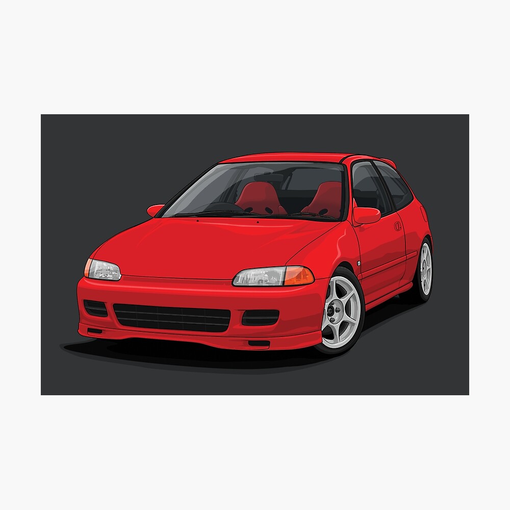 Civic EG hatch red" Poster for Sale by ArtyMotive