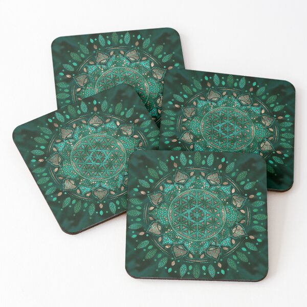Item preview, Flower of Life Dot Art malachite gold designed and sold by k9printart.