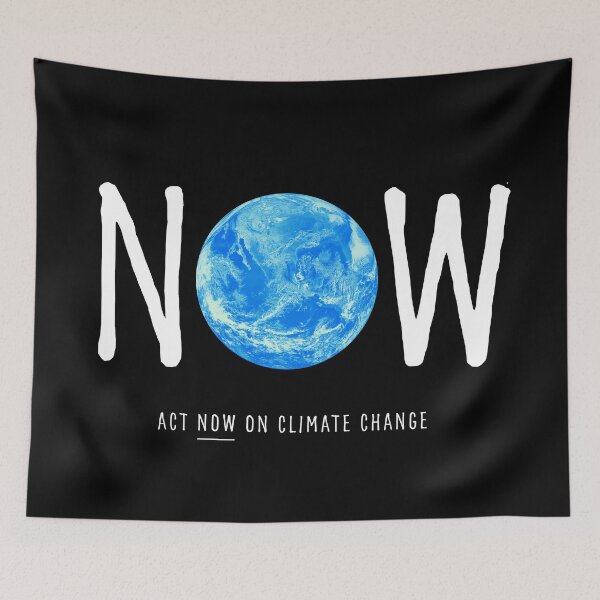 Item preview, ACT NOW ON CLIMATE CHANGE: The Original Big NOW White Text on Black designed and sold by Day Chapman.