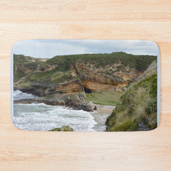 First Glimpse of Clashach Cove, Moray Bath Mat