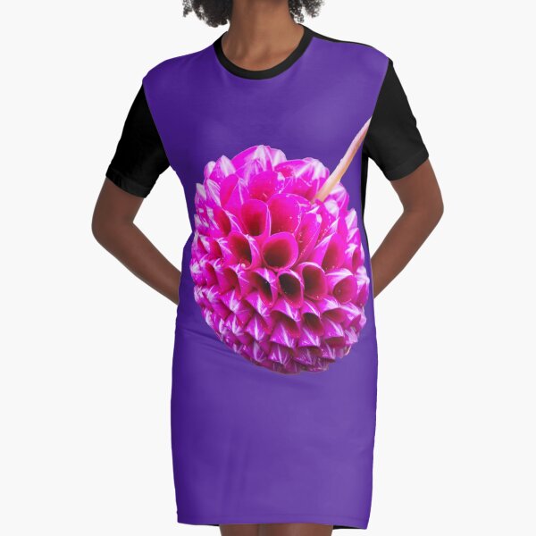 Pink Striped Dahlia Graphic T-Shirt Dress