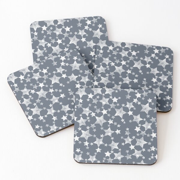 Item preview, Dark Blue Gray and White Lino Print Stars Pattern designed and sold by itsjensworld.