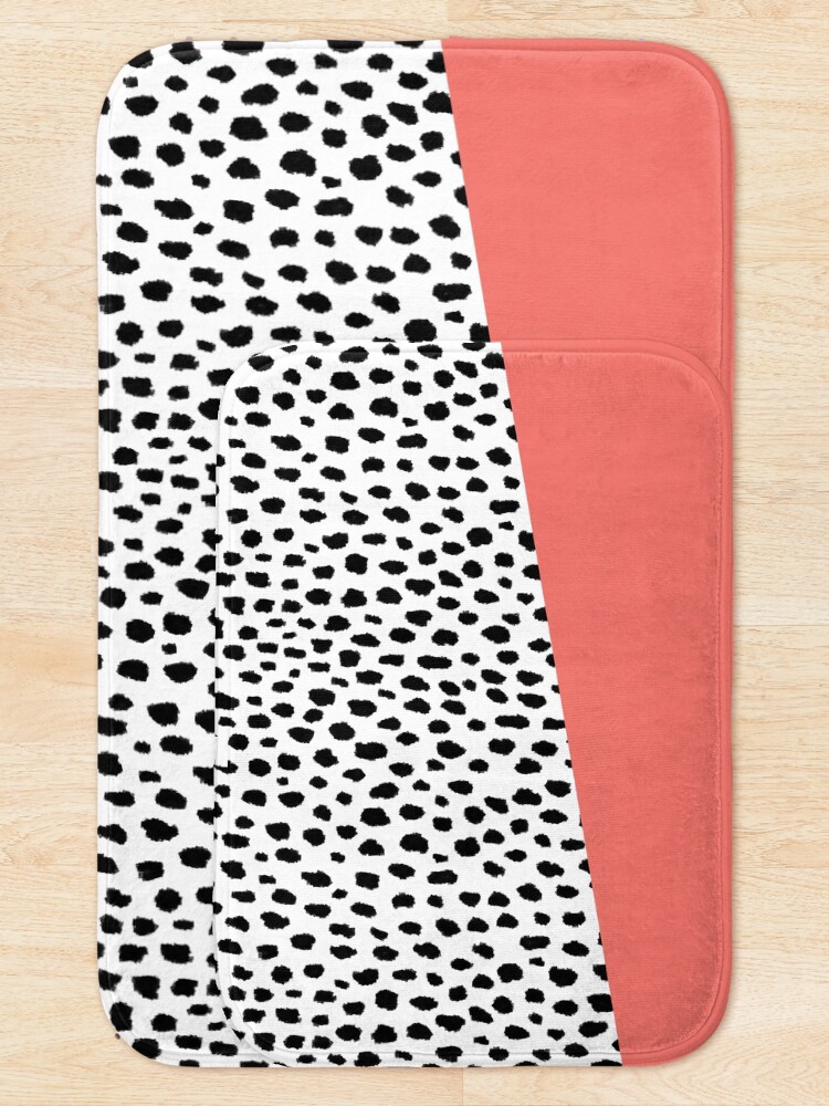 Alternate view of Dalmation Spots with Coral Stripe (Pantone Living Coral) Bath Mat