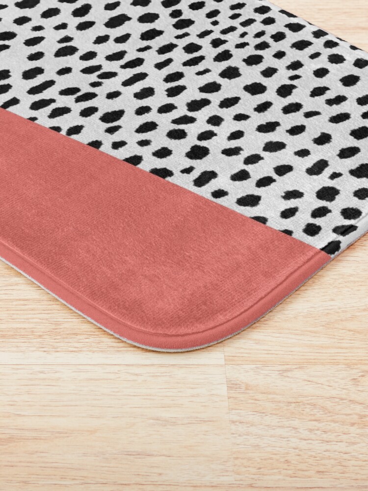 Alternate view of Dalmation Spots with Coral Stripe (Pantone Living Coral) Bath Mat