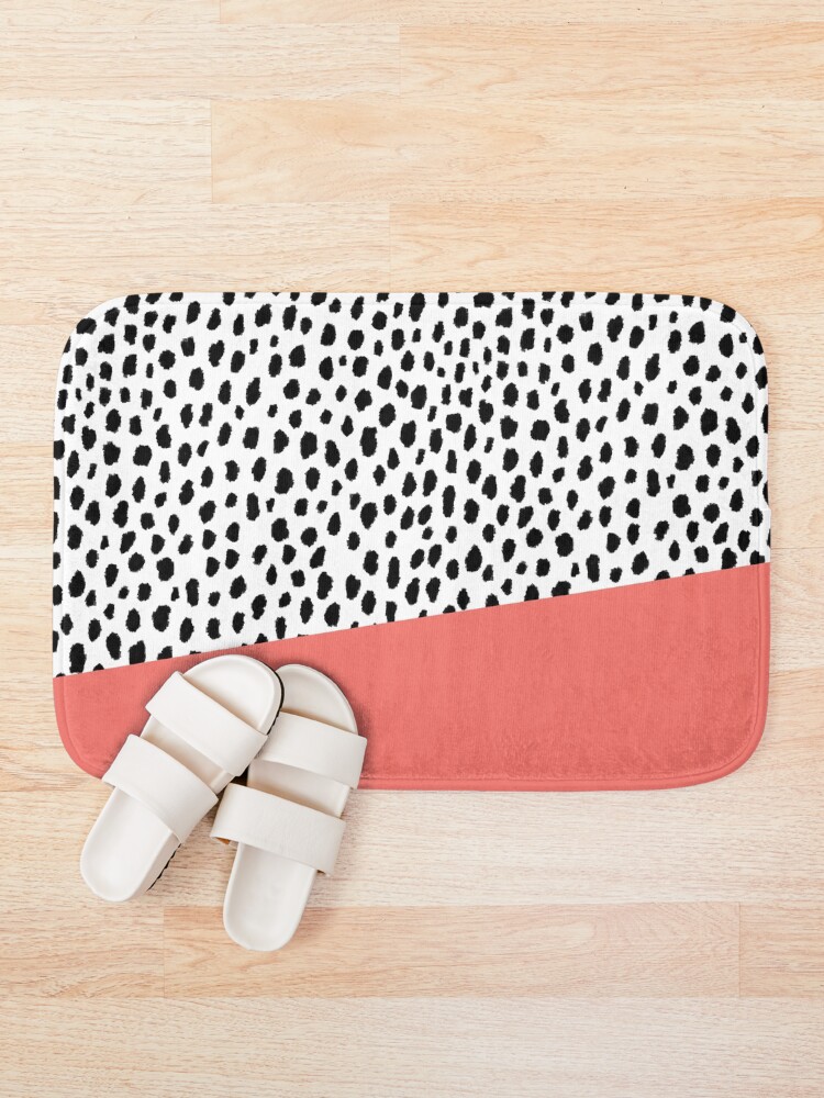 Alternate view of Dalmation Spots with Coral Stripe (Pantone Living Coral) Bath Mat
