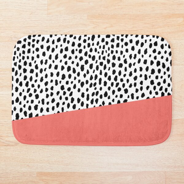 Dalmatian Spots with Coral Stripe (Pantone Living Coral) Bath Mat