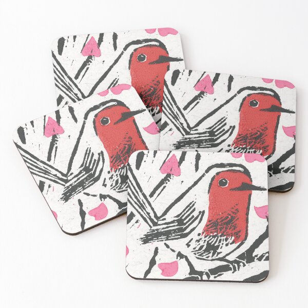 European robin, red throat bird Coasters (Set of 4)