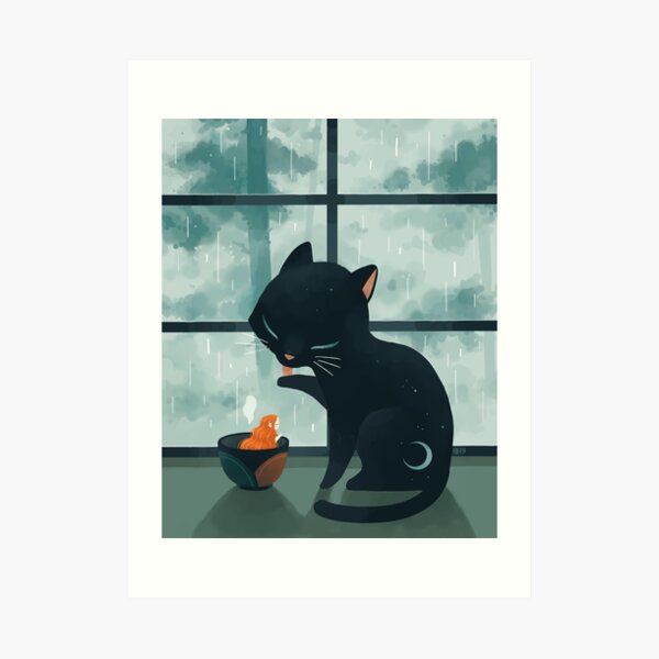 Cat and the rain Art Print