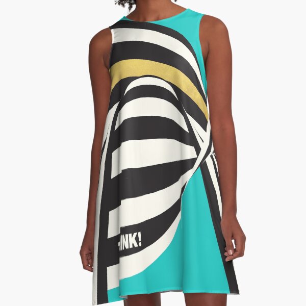 THINK! – Wavy Stripes on Luxury Blue A-Line Dress