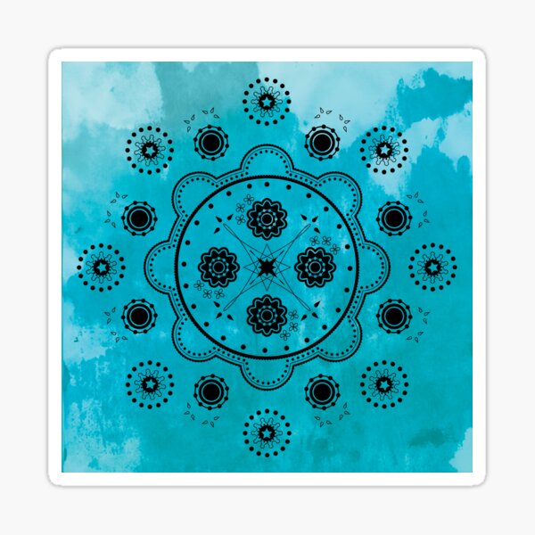Turquoise Mechanical Flowers Sticker