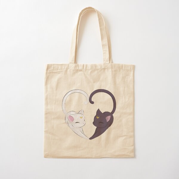 Moon Cat Heart Cotton Tote Bag