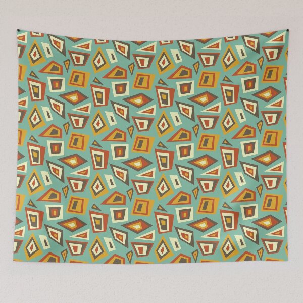 Item preview, Retro Abstract Geometric in Seafoam Green Gold Rust designed and sold by whyitsme.