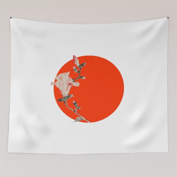 Item preview, Japanese Flag - Large Pink Blossom on a Stem with Three Additional Buds designed and sold by weavernap.