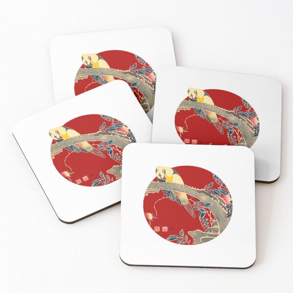 Item preview, Japanese Flag - Parrot on the Branch of a Flowering Rose Bush designed and sold by weavernap.