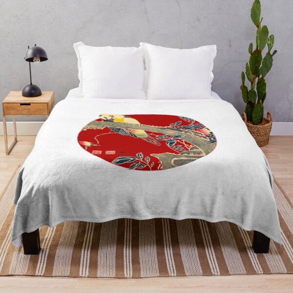 Item preview, Japanese Flag - Parrot on the Branch of a Flowering Rose Bush designed and sold by weavernap.