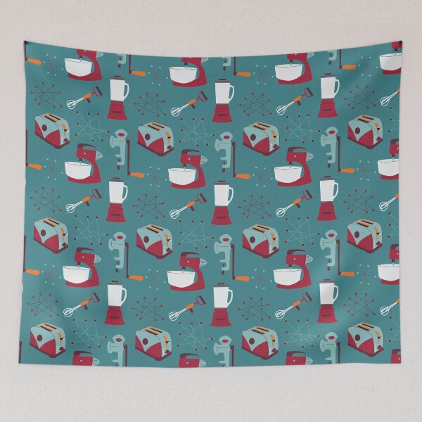 Item preview, Retro Kitchen - Vintage Kitchen - Blue Pattern designed and sold by whyitsme.