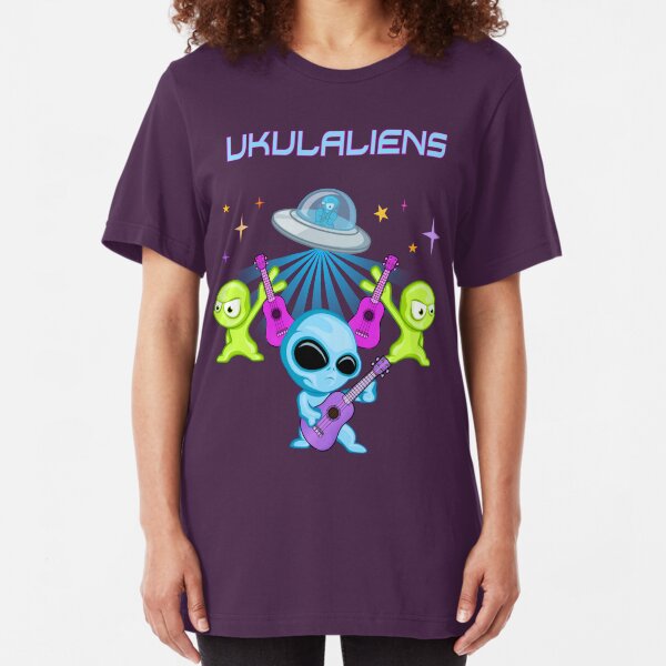 Ukulaliens Ukulele Club Original Logo With Text Slim Fit T-Shirt