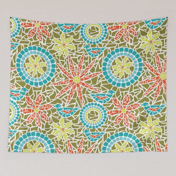 Item preview, Mosaic Birds and Flowers Pattern - Green Blue Orange designed and sold by whyitsme.