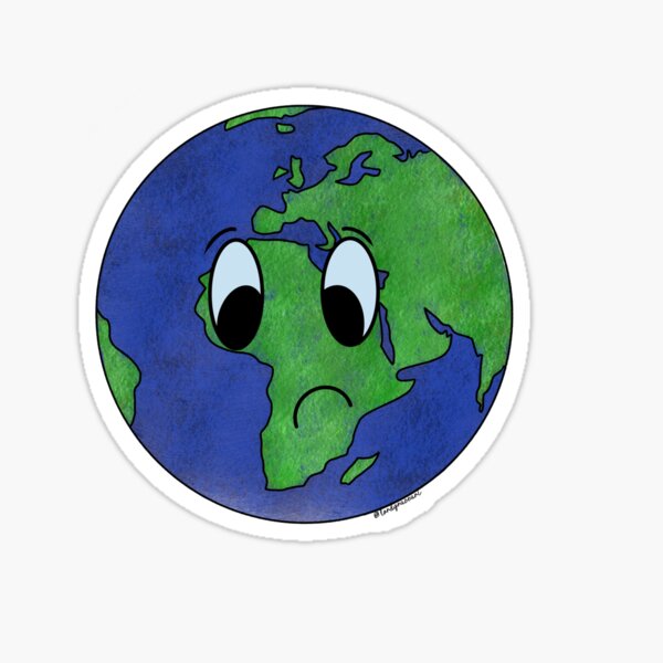 Cartoon Textured Sad Earth Sticker By Lordgraceart Redbubble