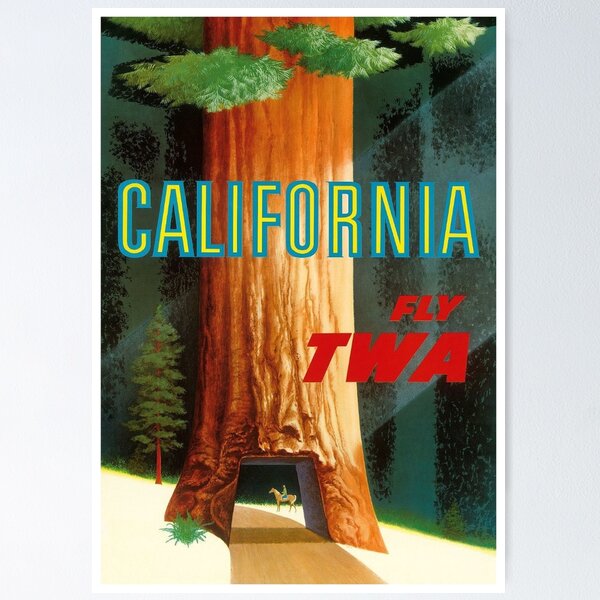 Item preview, California, Redwood Tree, Retro Vintage Travel Poster designed and sold by vintagevivian.
