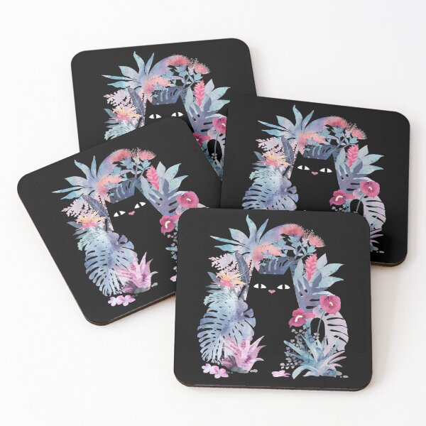 Popoki (Pastel Black Velvet) Coasters (Set of 4)