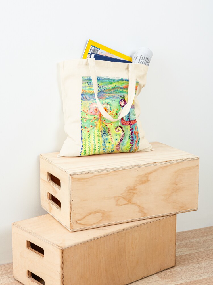 Alternate view of Colorful Mermaid Princess, Flowers Floral Curly Water Abstract Landscape Tote Bag