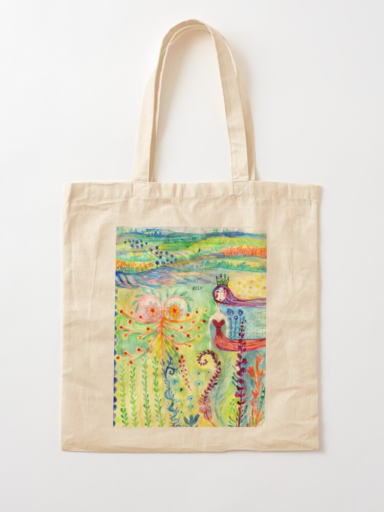 Alternate view of Colorful Mermaid Princess, Flowers Floral Curly Water Abstract Landscape Tote Bag