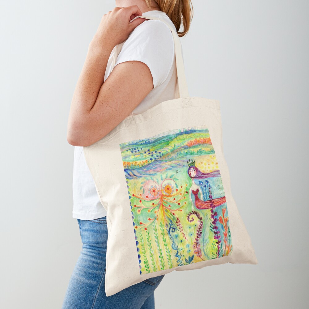 Colorful Mermaid Princess, Flowers Floral Curly Water Abstract Landscape Tote Bag