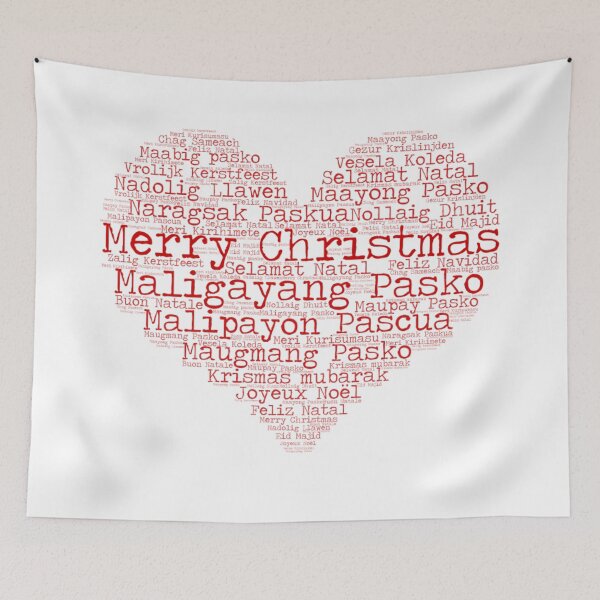 Item preview, merry christmas in different languages word cloud heart designed and sold by atevern.