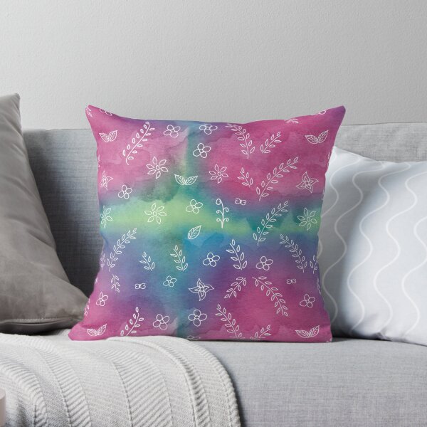 Colorful Print Rainbow Print Floral Cute Illustrations Watercolor Artwork Print Throw Pillow
