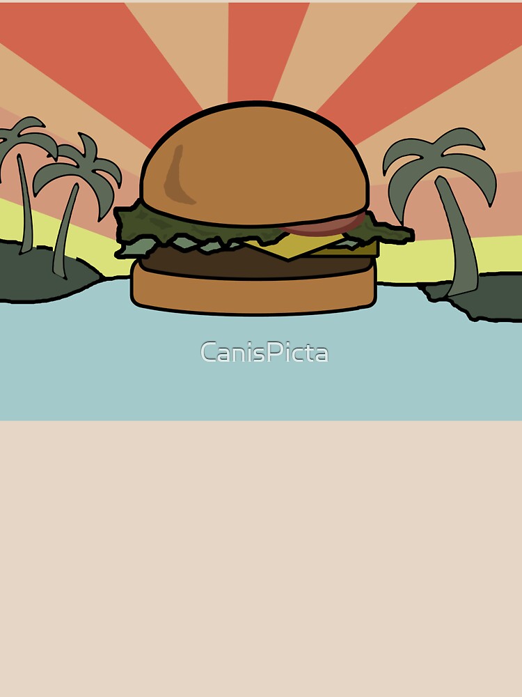 Thumbnail 7 of 7, Classic T-Shirt, "Food Paradise" Hamburger Burger Foodie Food Sun Beach Water Palm Trees designed and sold by CanisPicta.