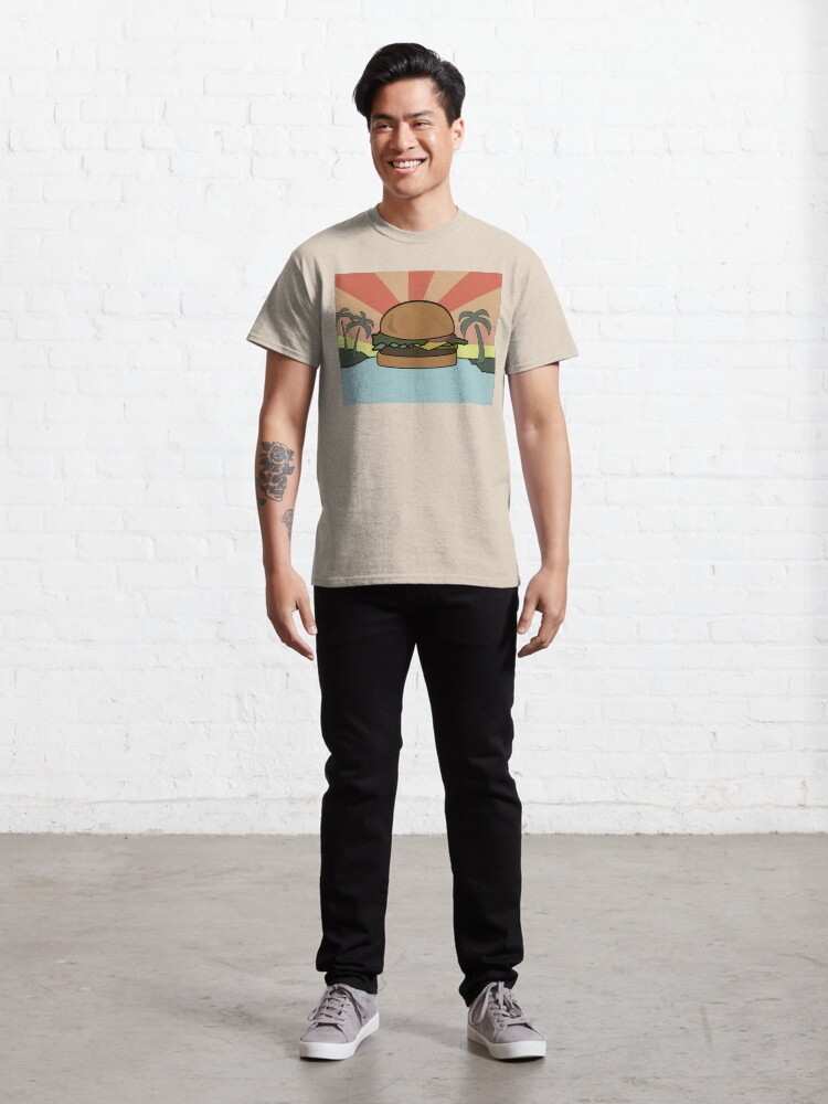 Thumbnail 3 of 7, Classic T-Shirt, "Food Paradise" Hamburger Burger Foodie Food Sun Beach Water Palm Trees designed and sold by CanisPicta.