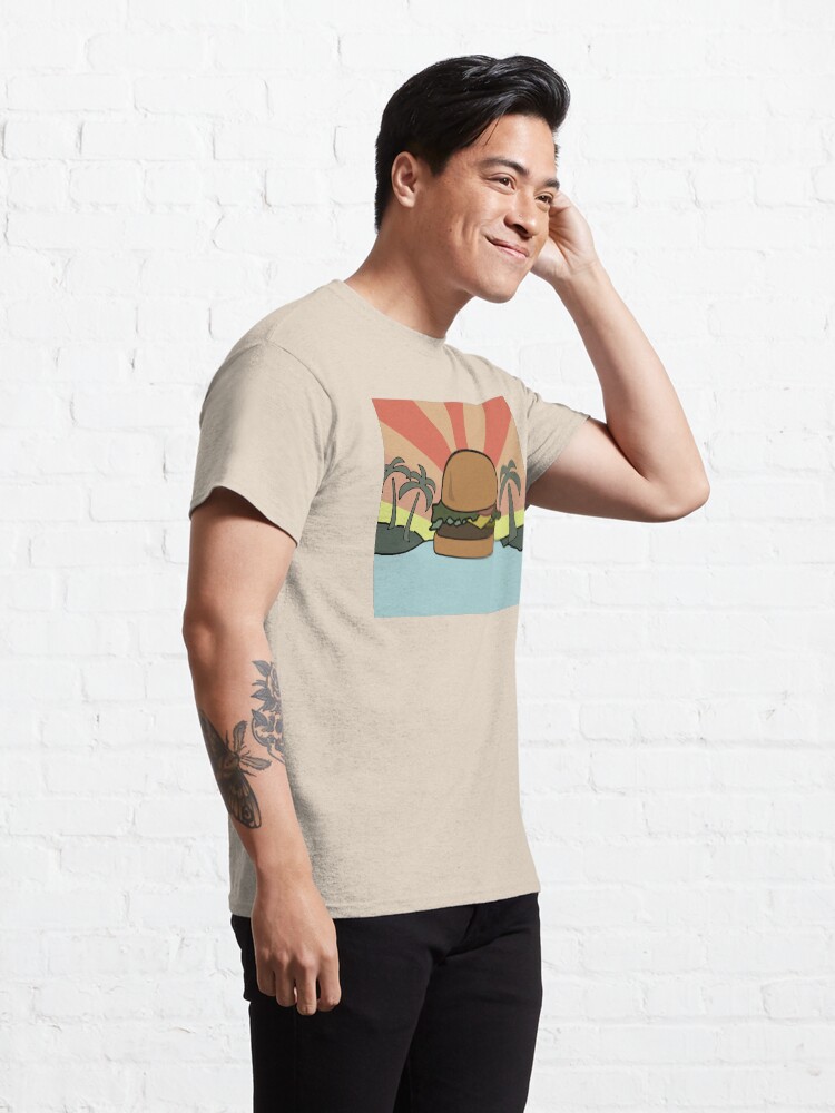 Thumbnail 5 of 7, Classic T-Shirt, "Food Paradise" Hamburger Burger Foodie Food Sun Beach Water Palm Trees designed and sold by CanisPicta.
