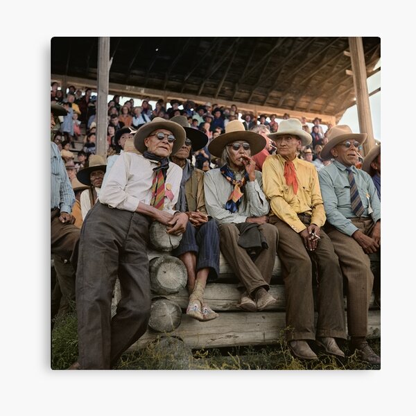 Crow Native Americans watching the rodeo at Crow fair in Montana, 1941 Canvas Print