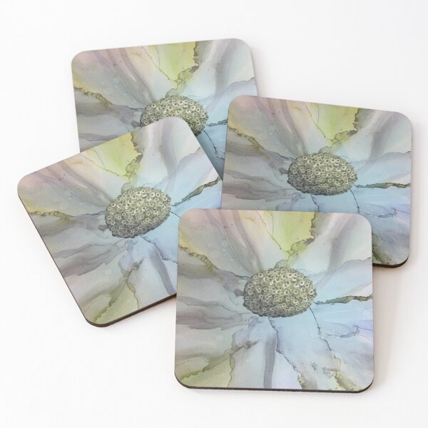 Item preview, Pale blue and silver alcohol ink flower designed and sold by Gill Barrett Art.