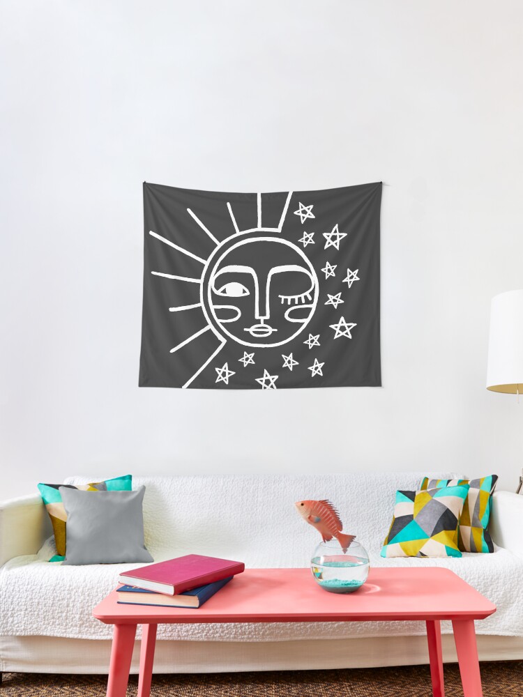 Sun And Moon Line Drawing Tapestry By Micailahart Redbubble
