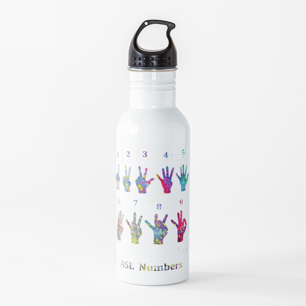 "ASL sign language number" Water Bottle by erzebetth Redbubble