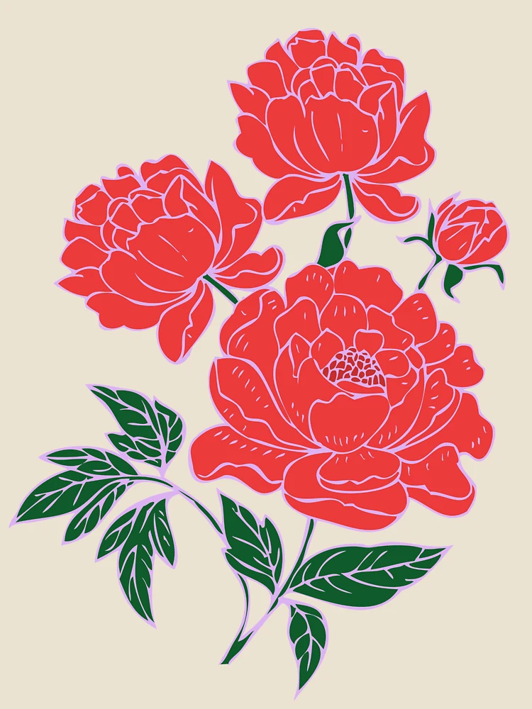 Aperçu 4 sur 4. T-shirt décontracté avec l'œuvre Pivoines Rouges # 5 créée et vendue par Rockett Graphics.