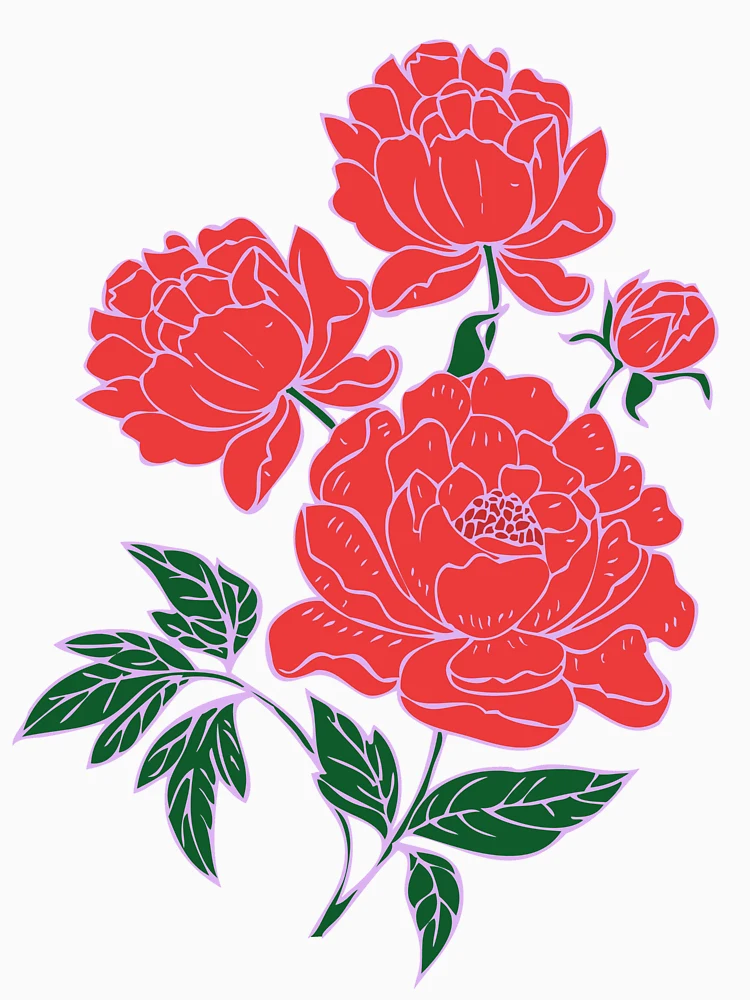 Aperçu 7 sur 7. T-shirt classique avec l'œuvre Pivoines Rouges # 5 créée et vendue par Rockett Graphics.
