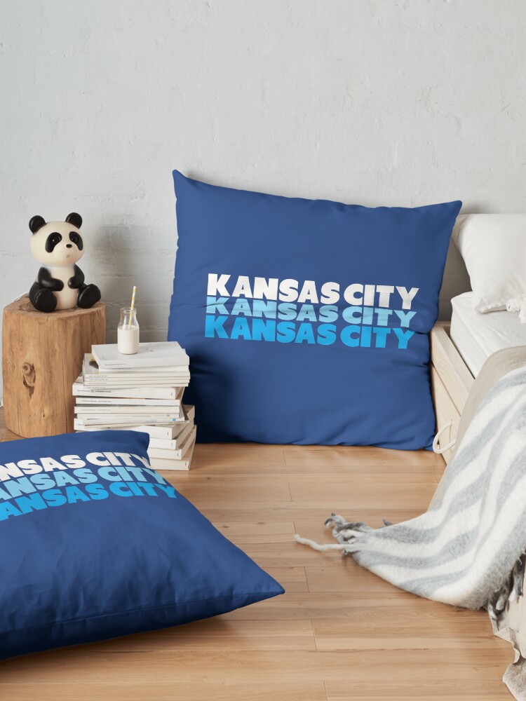 Alternate view of Retro KC Royal Blue & Light Blue Kansas City Crown Town KC Baseball Fans Wear Kansas city KC Face mask Kansas City facemask Floor Pillow