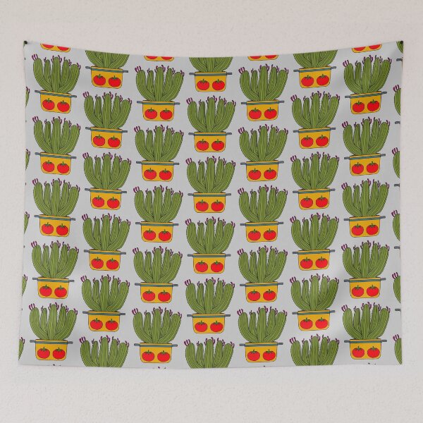 Item preview, Cute Cactus Design #156: Saguaro Cacti In A Pot With Tomato Design designed and sold by DreamCactus.