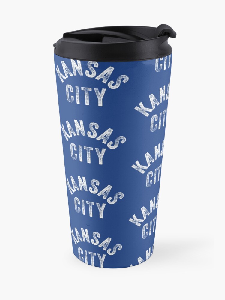 Alternate view of KC Royal Blue Classic Kansas City Vintage Local Kc Baseball Fan Gear Kansas city KC Face mask Kansas City facemask Travel Mug