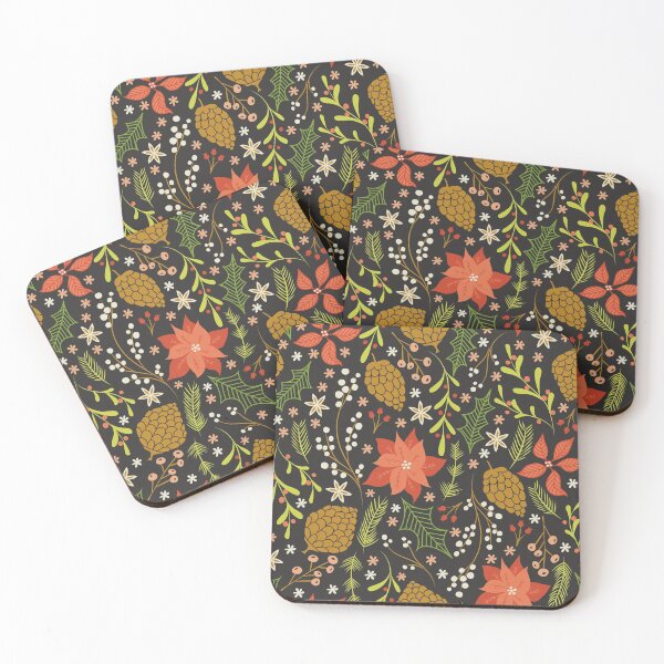 Item preview, Christmas Florals on Black designed and sold by latheandquill.