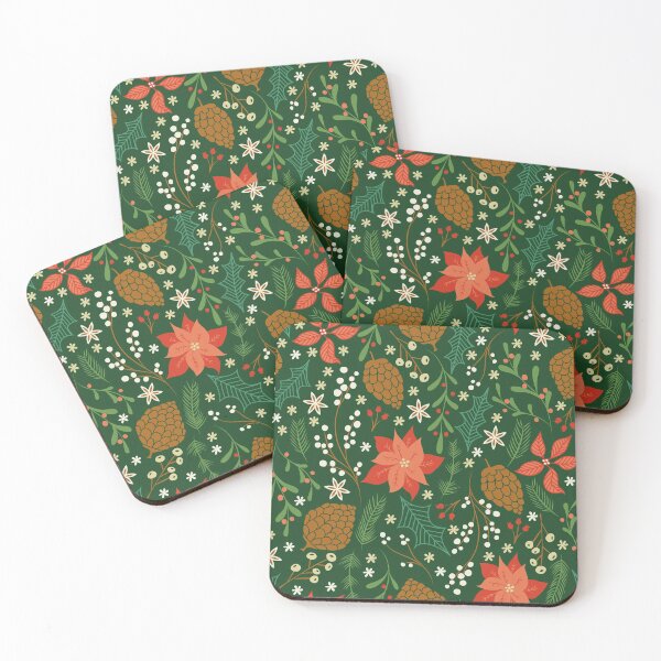 Item preview, Florales de invierno en verde designed and sold by latheandquill.