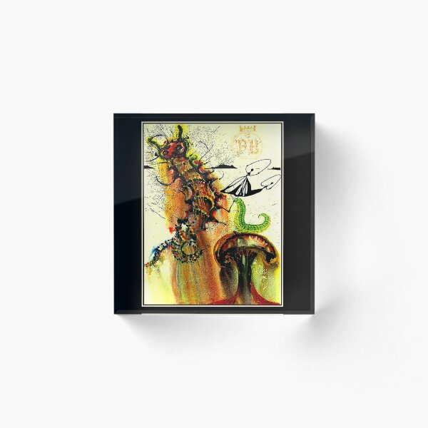 ALICE IN WONDERLAND : Vintage 1969 Caterpillar Dali Print Acrylic Block
